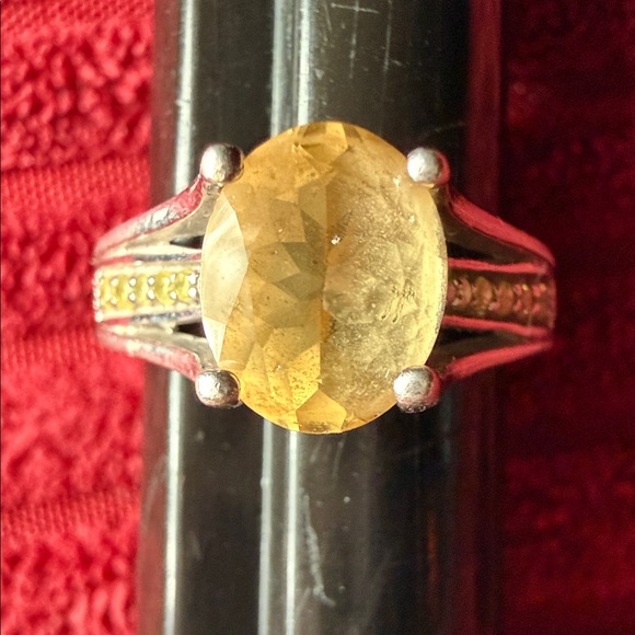 Sterling Silver Oval Yellow Stone Ring